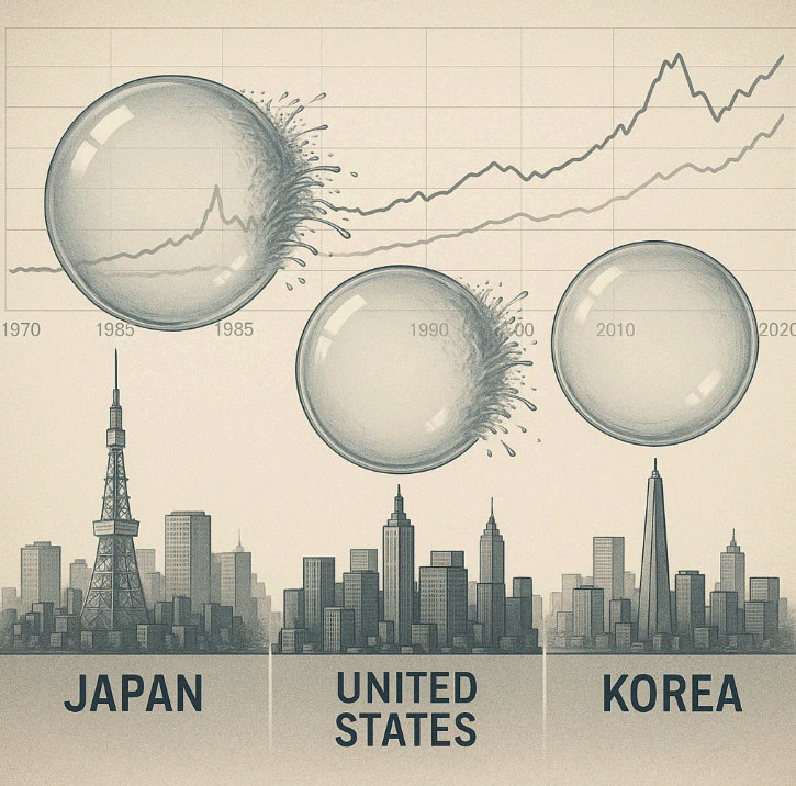 부동산 가격 거품의 역사와 교훈 – 일본·미국·한국 사례 비교