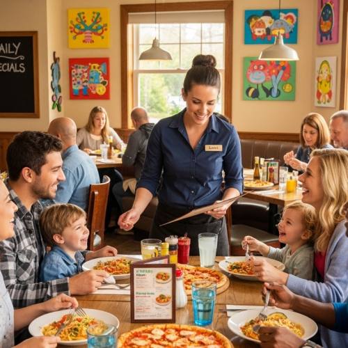 패밀리 레스토랑에서 식사하는 사진