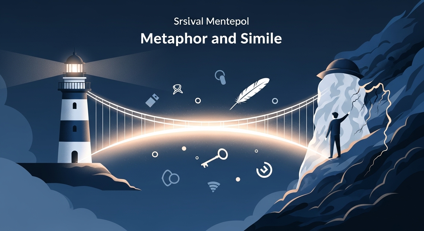 은유와 비유의 개념을 시각적으로 나타낸 현대적 일러스트레이션