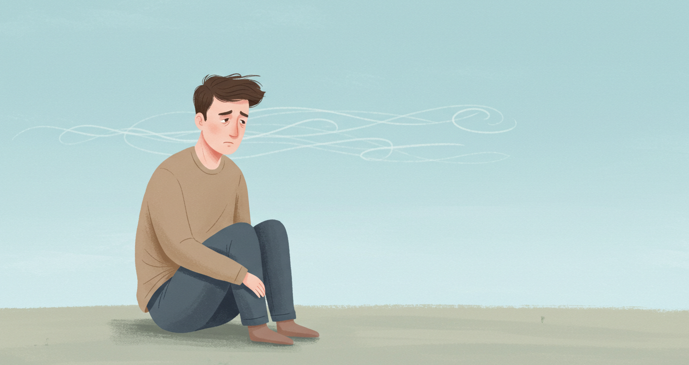 안면신경마비로 인해 얼굴이 비대칭으로 보이는 남성 일러스트