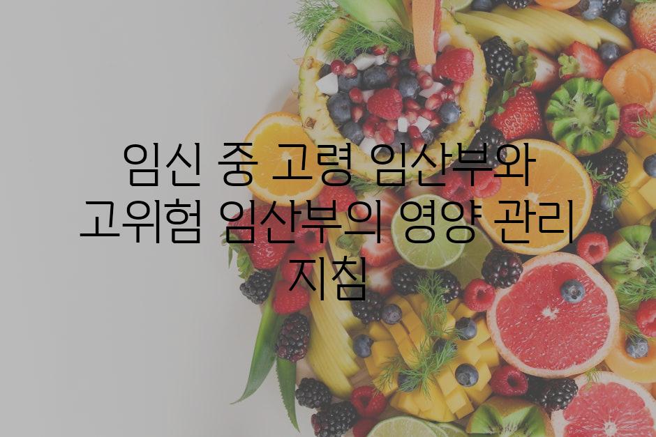 임신 중 고령 임산부와 고위험 임산부의 영양 관리 지침