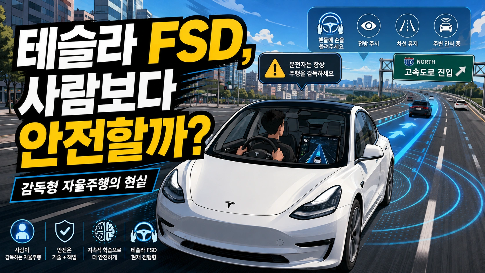 테슬라 FSD 감독형 자율주행 도로 주행 모습과 안전성 논란 인포그래픽 썸네일