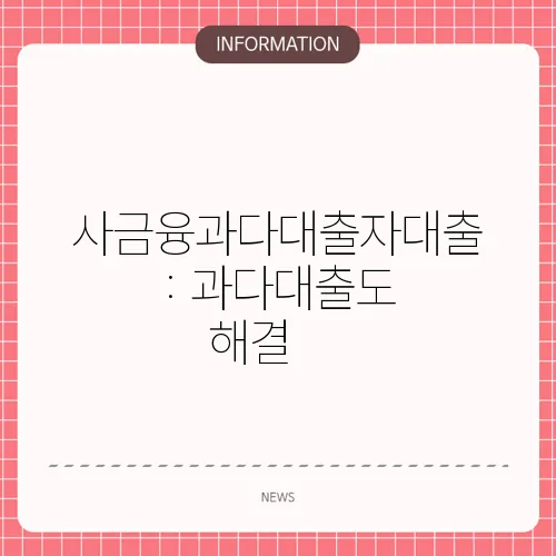 사금융과다대출자대출: 과다대출도 해결🚑