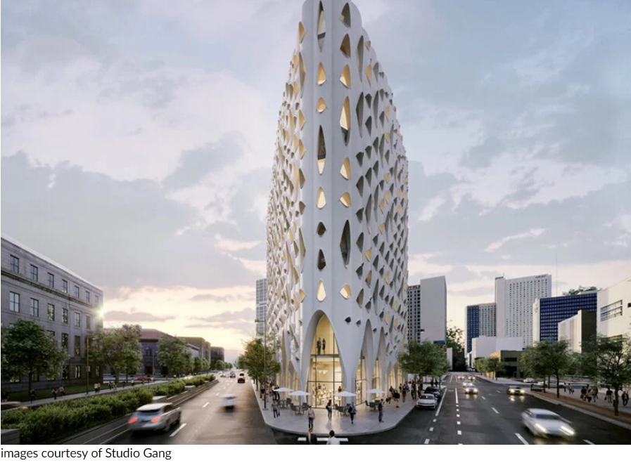 스튜디오 갱의 생물학적 외관 건축물 'Populus' Biophilic facade of studio gang's 'populus' will mimic aspen trees in denver