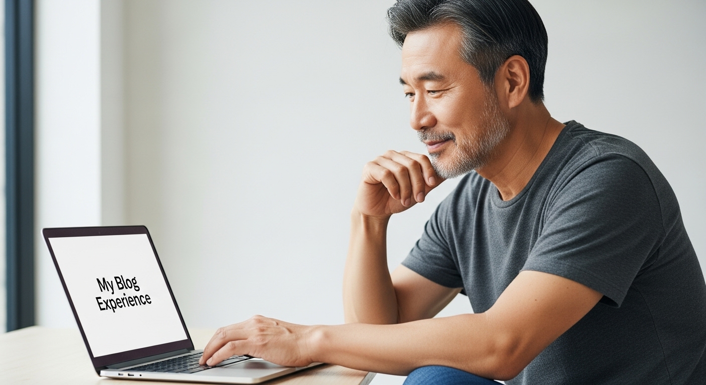 블로그 경험을 정리하는 중년 남성