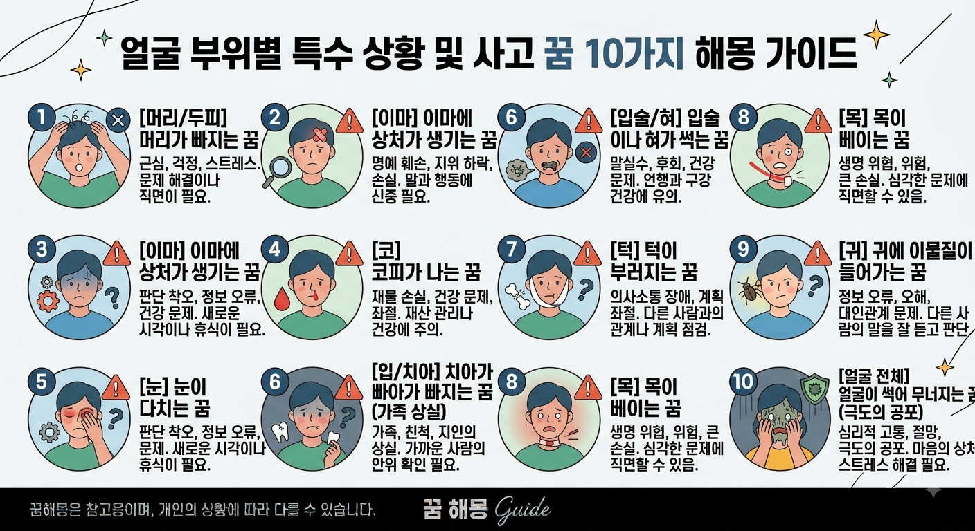 얼굴 부위별 특수 상황 및 사고 꿈 10가지