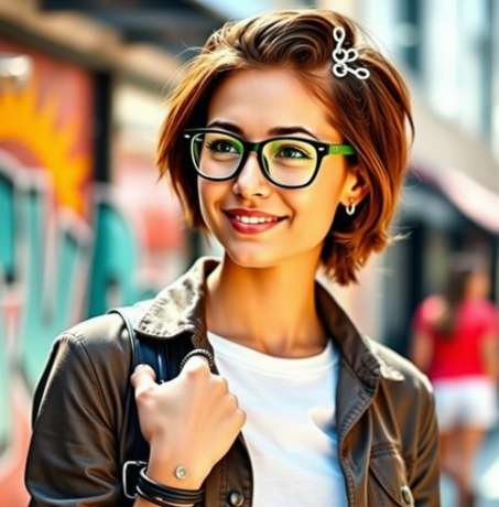 저렴한 안경으로 멋쟁이로 변신한 여성 사진