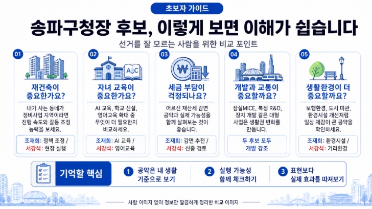 제9회 지방선거 서울 송파구청장 후보 공약 비교
