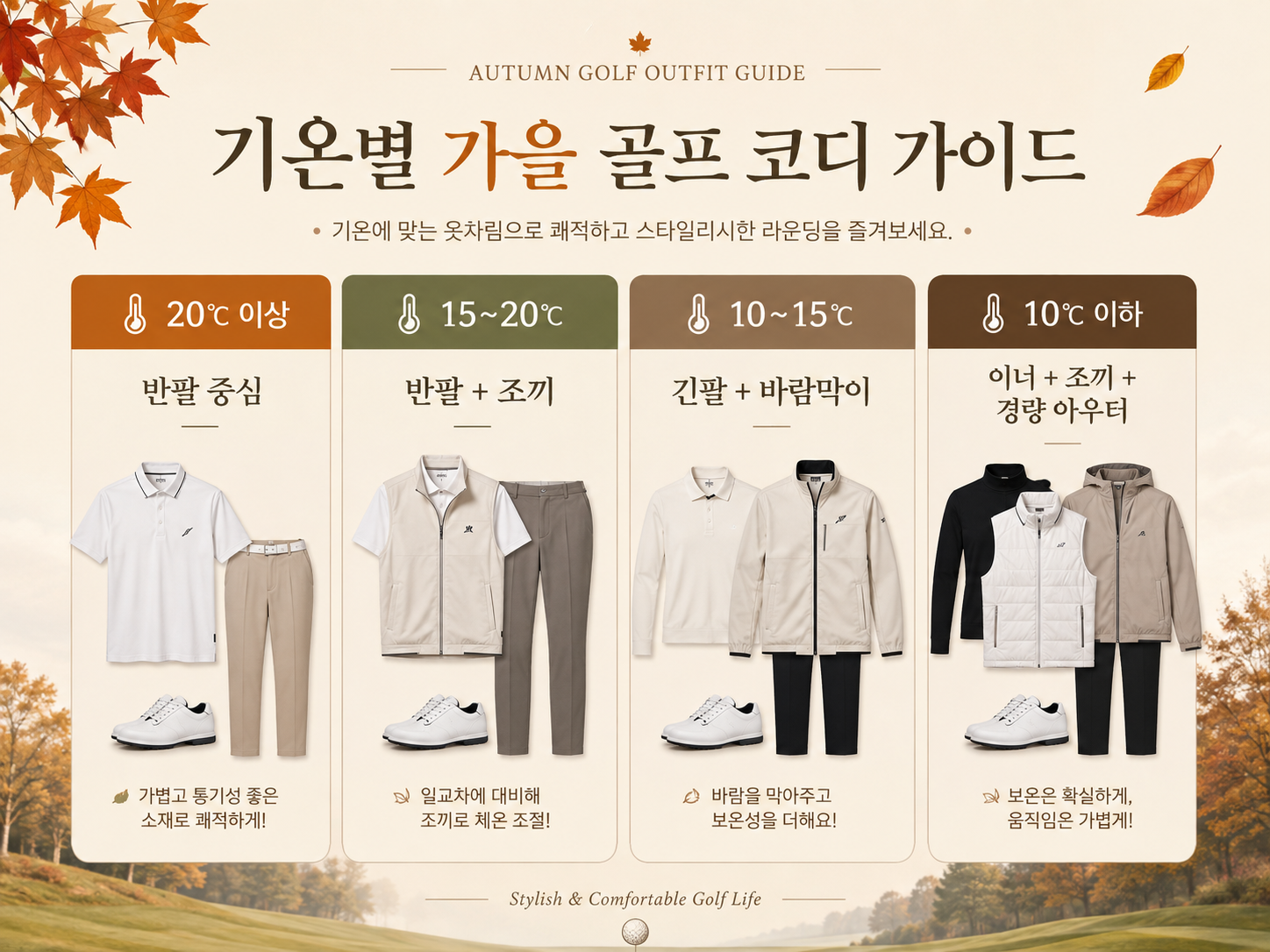 20도 이상부터 10도 이하까지 기온별 가을 골프웨어 옷차림 가이드