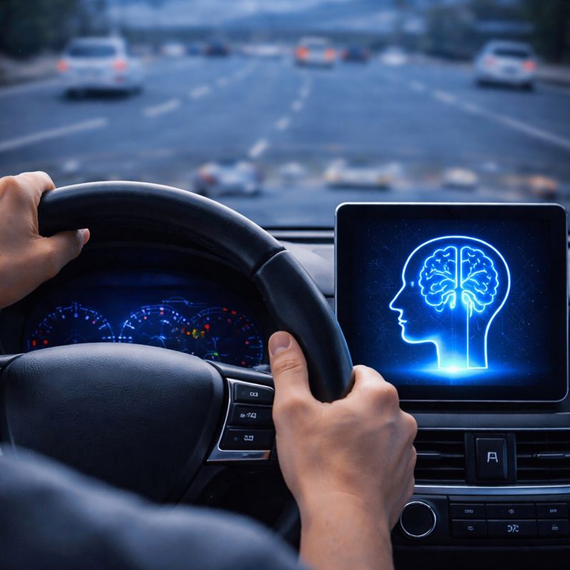 운전 중 차량 내부에서 AI 비서 화면이 표시된 모습