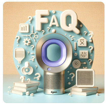 다이슨 공기청정기 FAQ 블로그 썸네일 - 질문 기호와 공기청정기 이미지