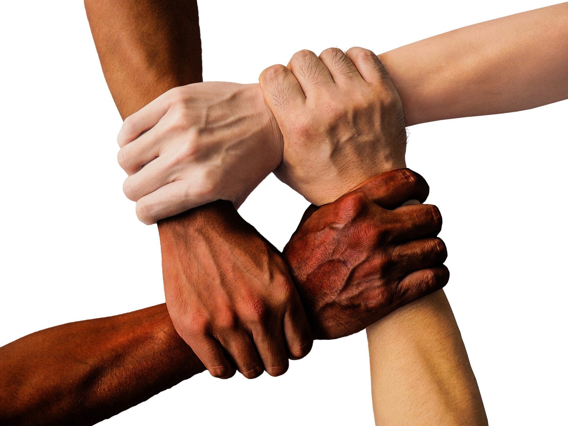 Four hands of different skin tones interlocked in a square, symbolizing mutual awareness and silent coordination.
This image visually represents the concept of &ldquo;nunchi&rdquo; in Korean culture &mdash; the unspoken skill of sensing others&rsquo; feelings, reading subtle cues, and maintaining social balance.