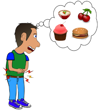 배고픔에 음식을 생각하는 이미지