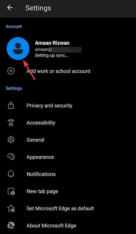 마이크로소프트 엣지 동기화 화면