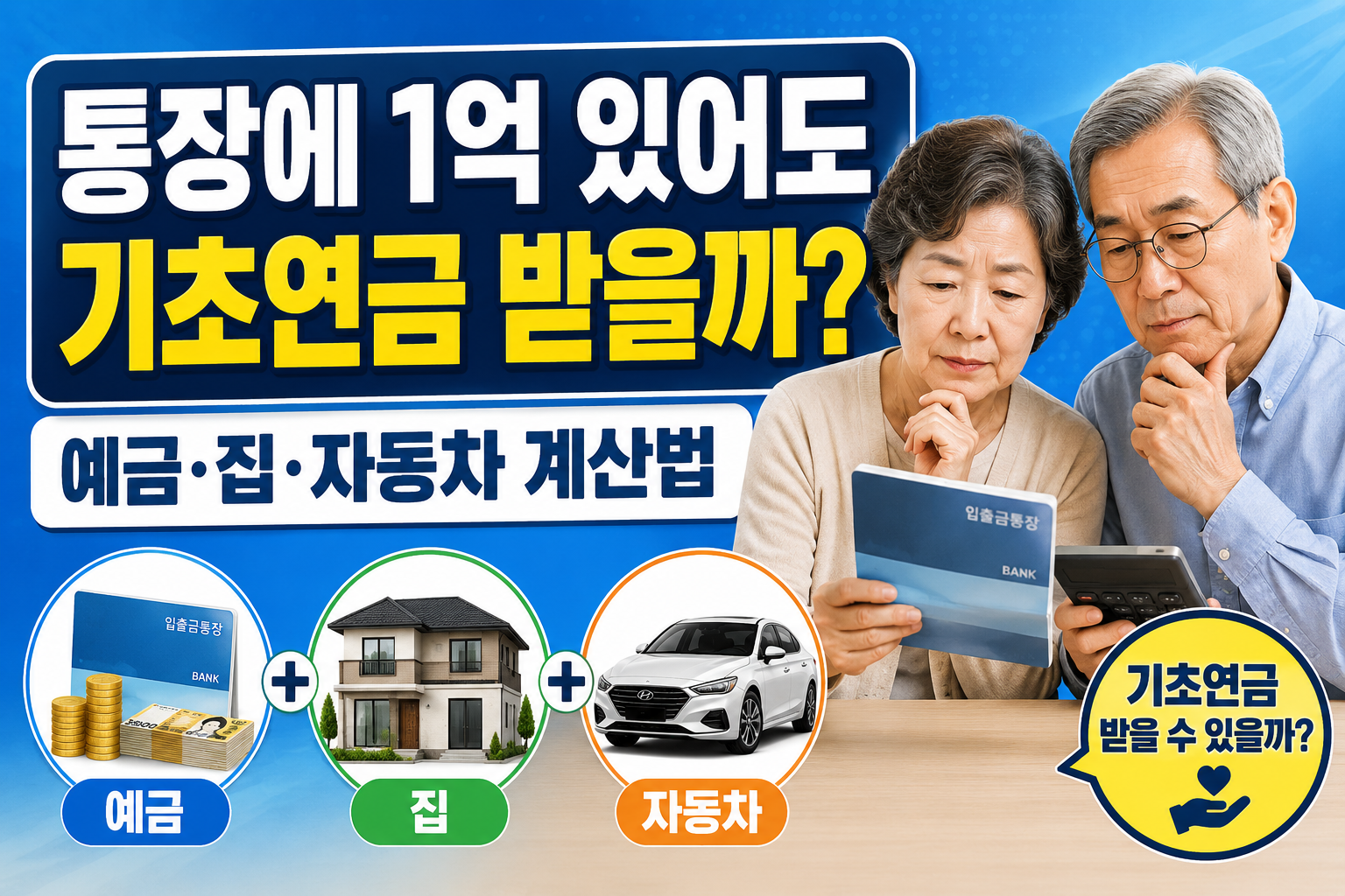 2026년 기초연금 수급 여부를 확인하기 위해 통장 예금과 집, 자동차를 소득인정액으로 계산하는 방법