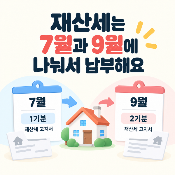 주택분 재산세를 7월과 9월에 나누어 납부하는 구조를 표현한 이미지