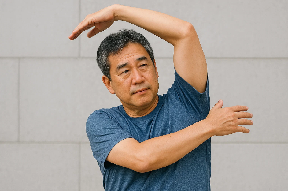 중년 남성의 스트레칭 사진