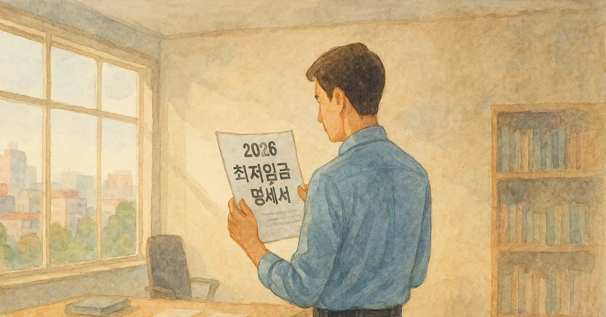 2026년 최저임금 명세서를 확인하는 직장인