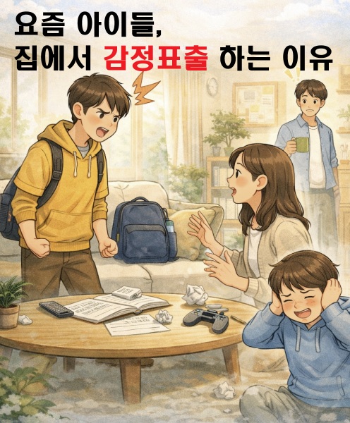 집에서 감정표출하는 자녀 사진