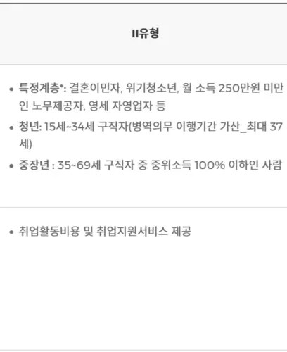 II유형 참여자는 ‘취업활동비용’과 ‘취업지원서비스’를 제공받는다.