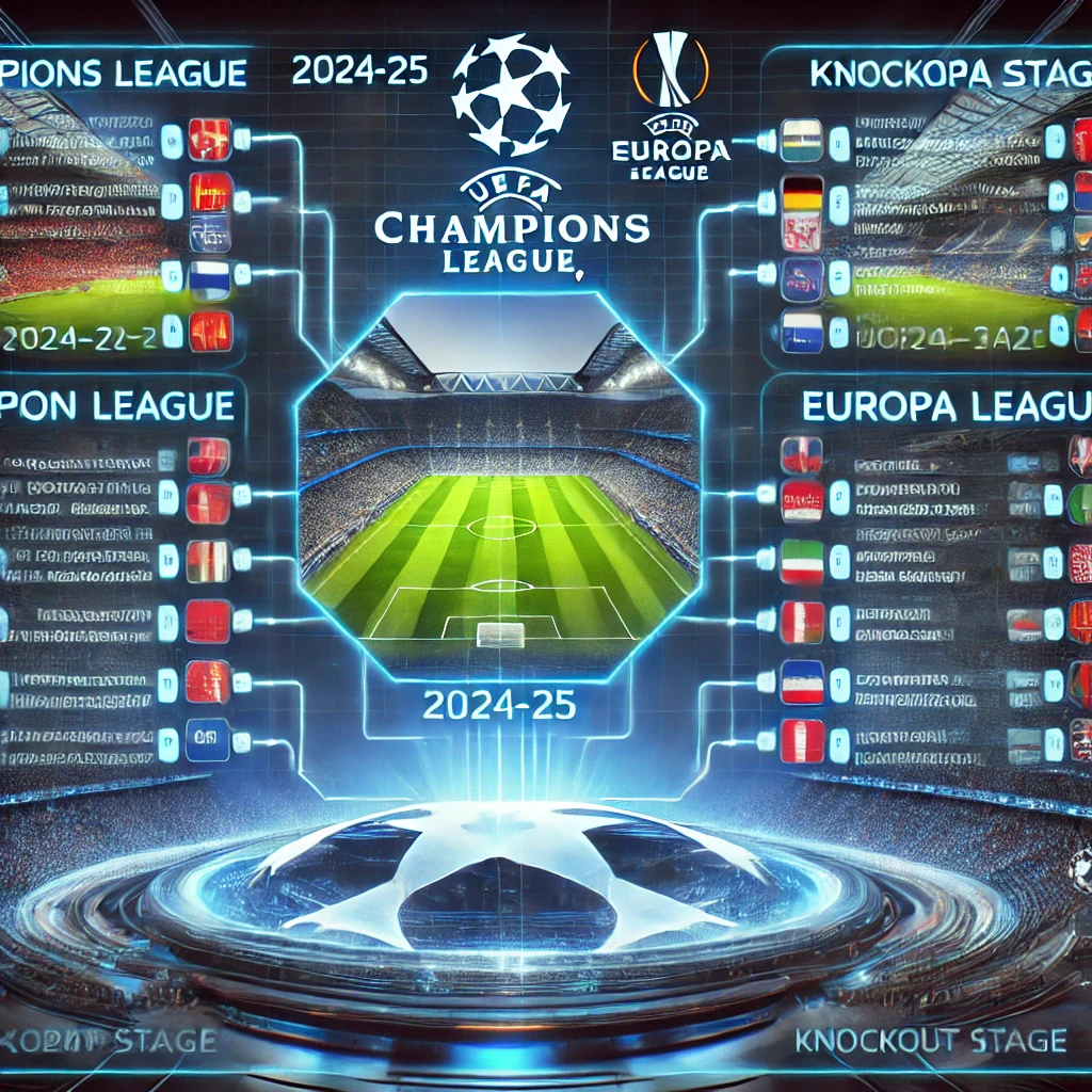 UEFA 챔피언스리그 &amp; 유로파리그 경기 일정이 포함된 하이테크 스포츠 그래픽 사진
