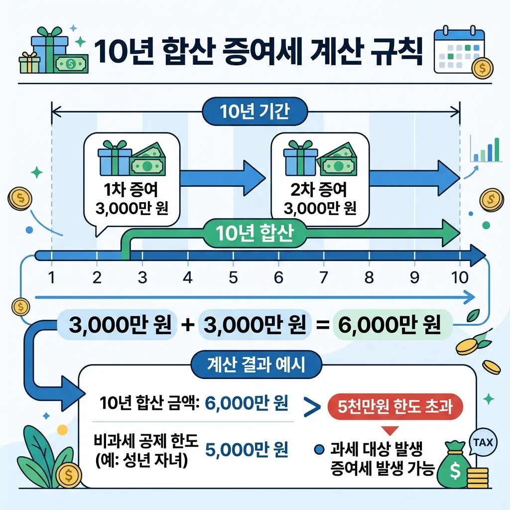 증여세 10년 합산 기산점 계산 방법과 과세 기준 설명