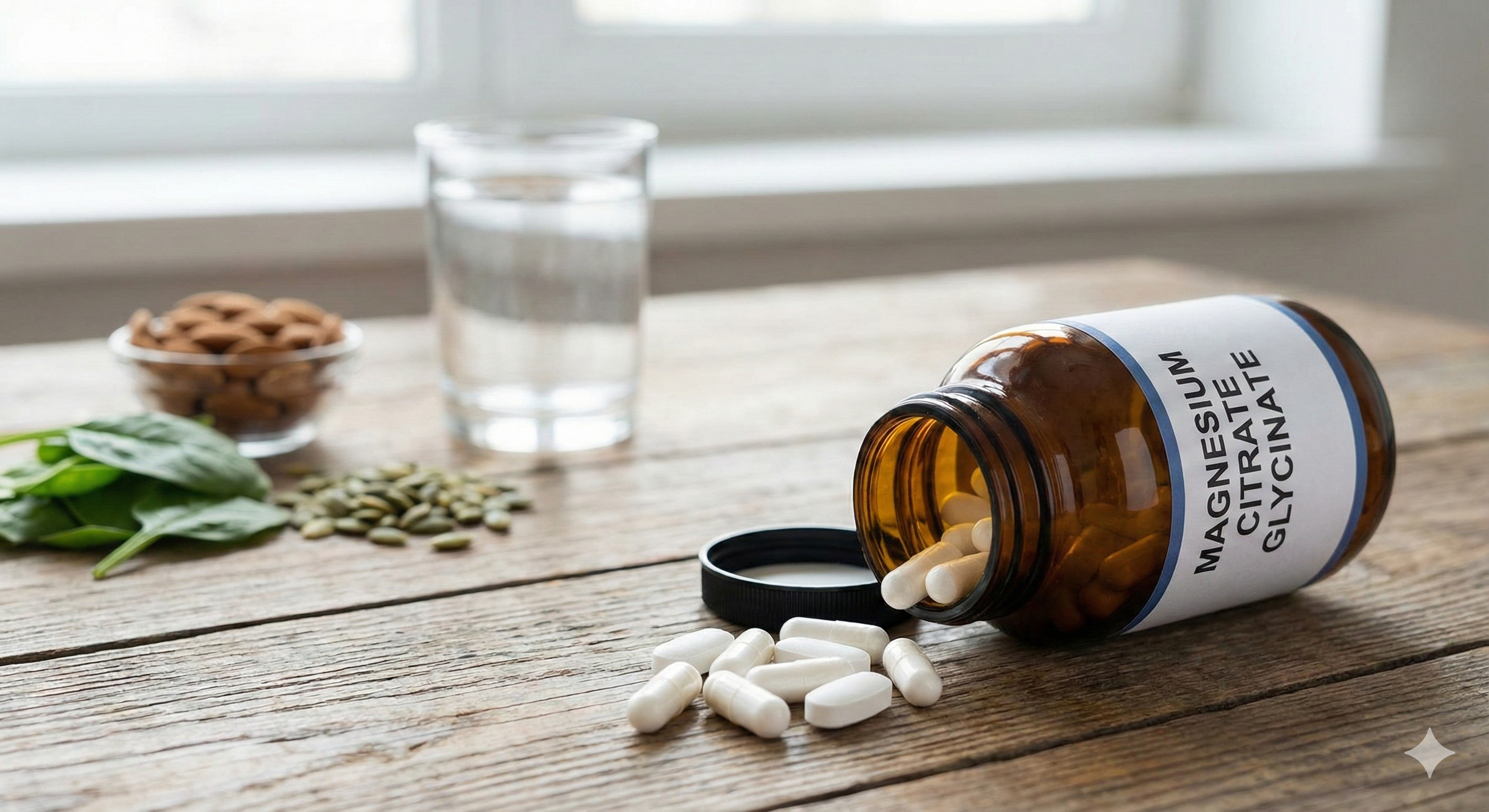 마그네슘 알약이 쓰러져 있는 사진