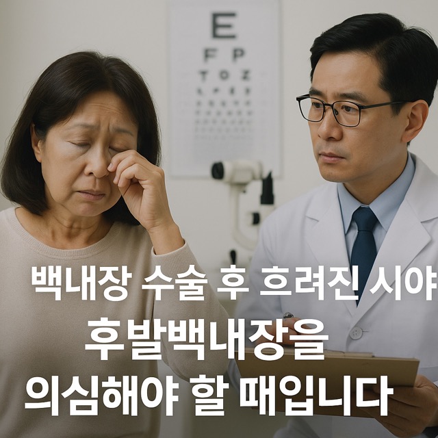 백내장 수술 후 흐려진 시야, 후발백내장이 의심되어 안과를 찾은 시니어 여성(출처: 자체제작)