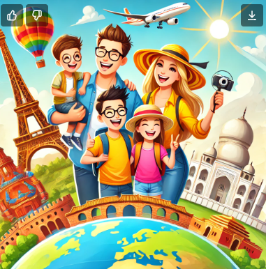 가족이 세계여행하는 사진