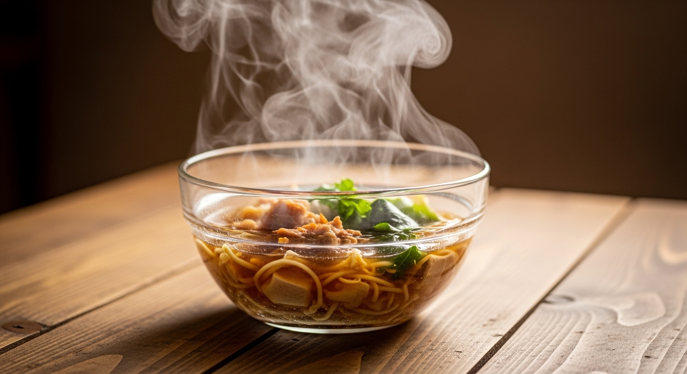 김이 모락모락 나는 유리 그릇