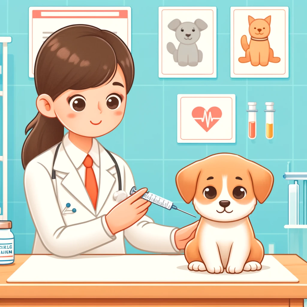예방접종하는 강아지 그림