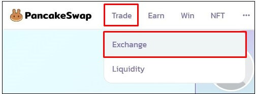 토큰스왑을 하기위해 Trade를 누르고 Exchange를 클릭