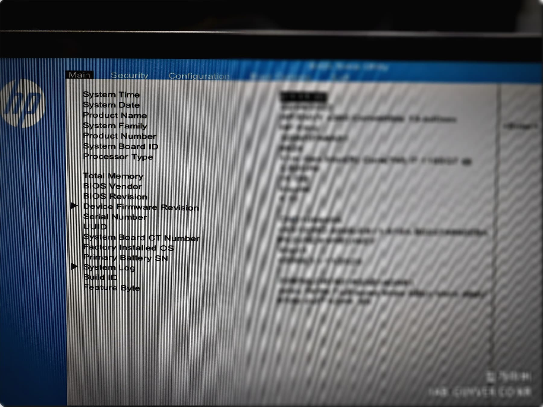 HP CMOS 설정에서 시스템 시간/날짜 변경 화면