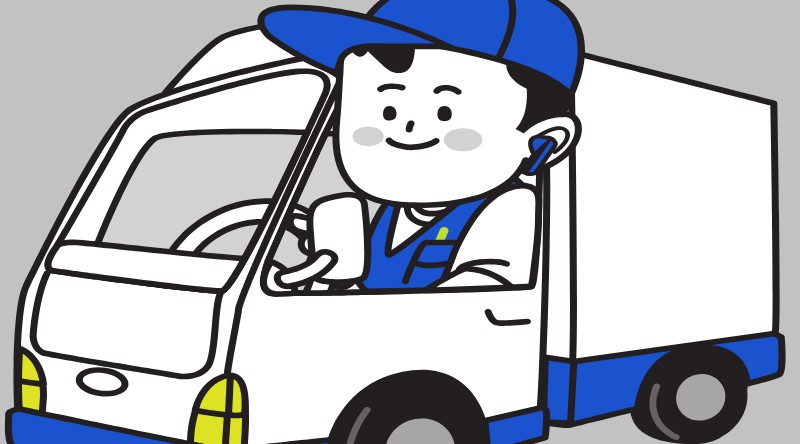 귀여운 일러스트 캐릭터가 트럭을 운전하는 모습