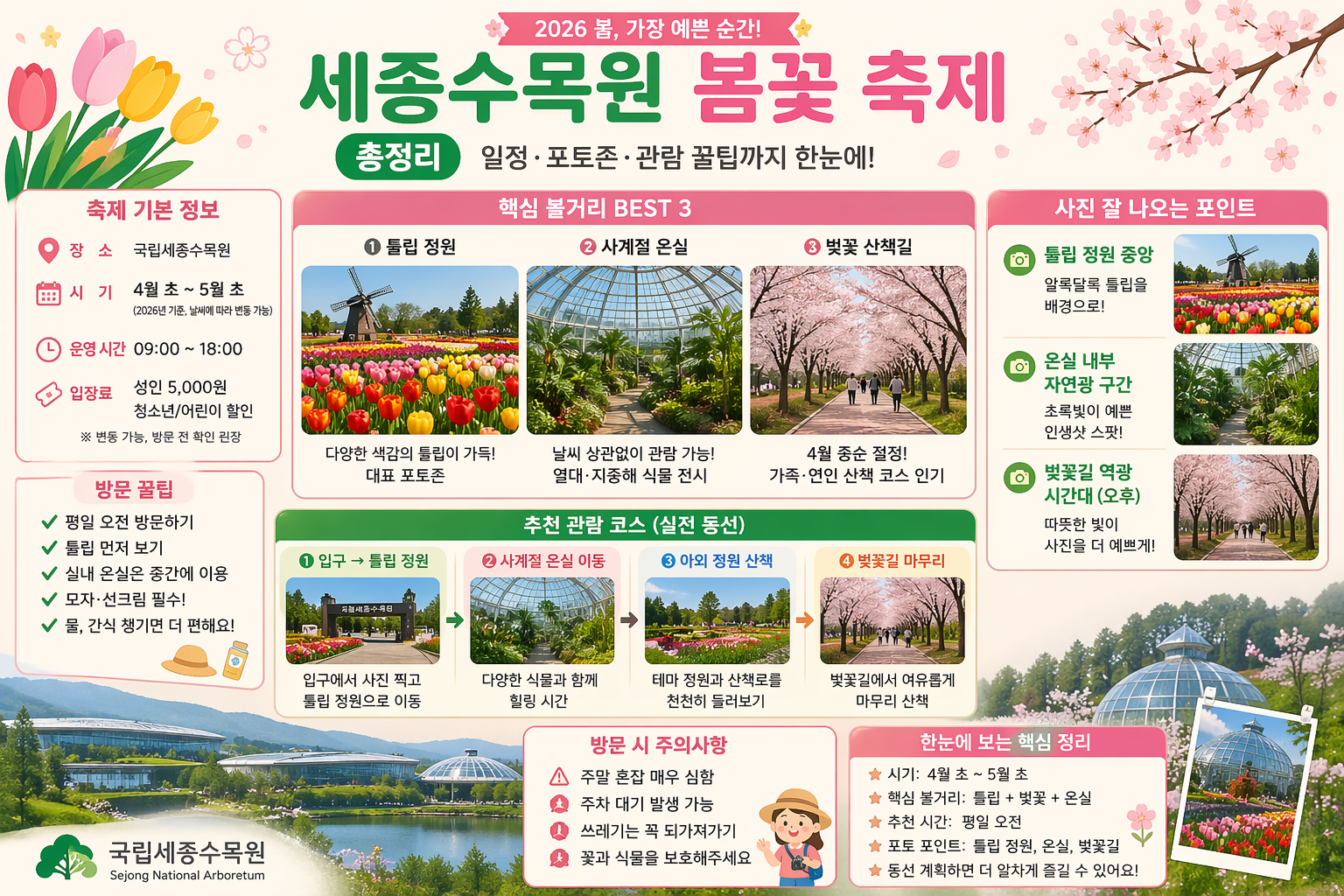 세종수목원 봄꽃 축제 총정리｜2026 일정&middot;포토존&middot;관람 꿀팁