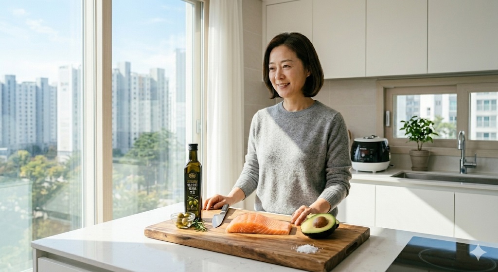 HDL을 높여주는 아보카도, 연어, 올리브유 등 건강한 식재료