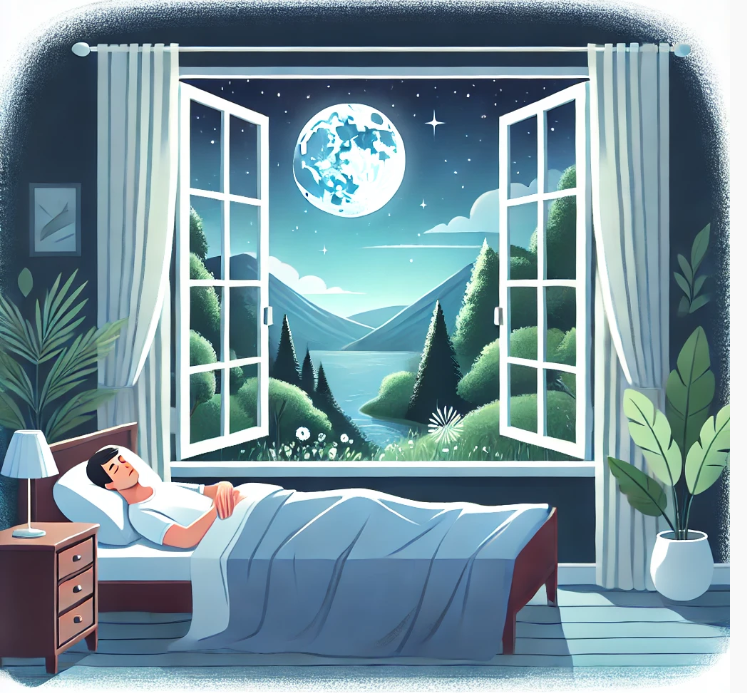 조용한 밤에 50대가 숙면을 취하고 있는 모습