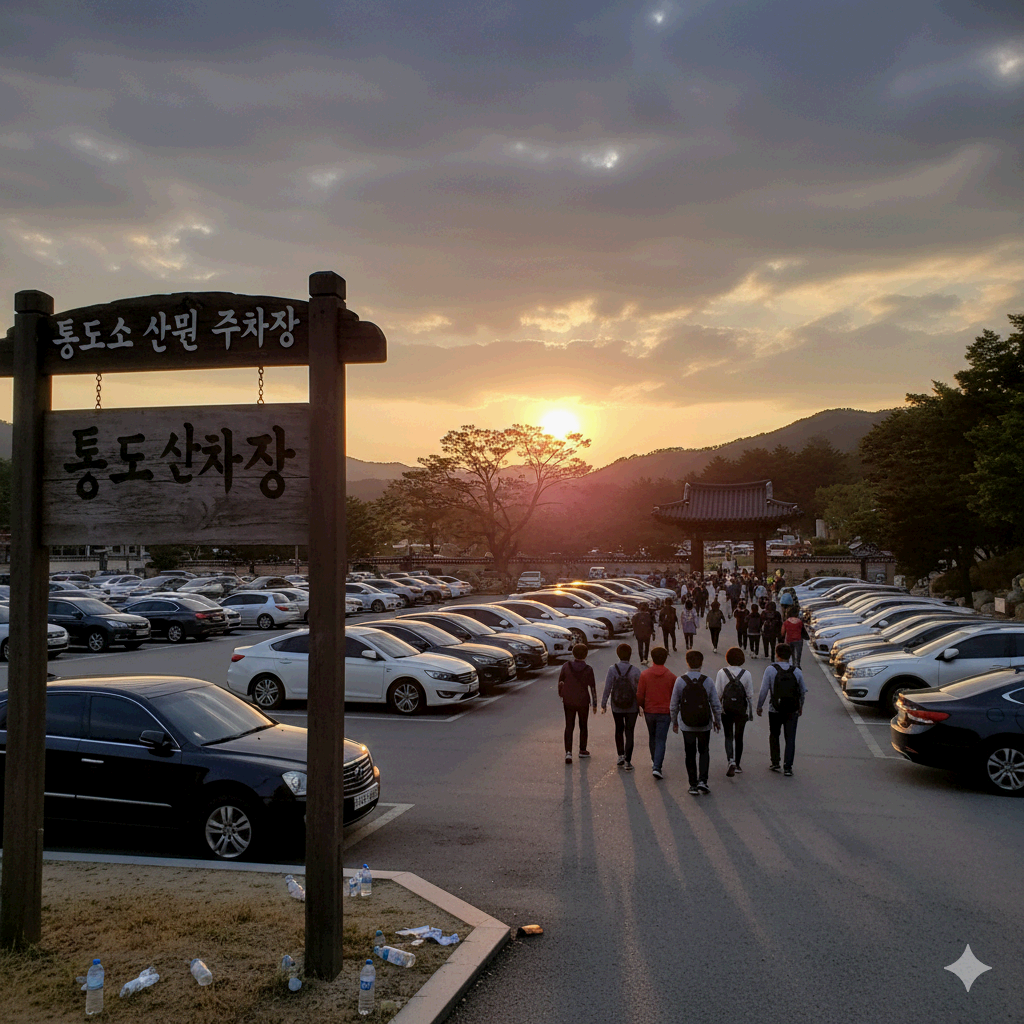 통도사 미디어아트 관람을 위한 산문 주차장 만차 모습