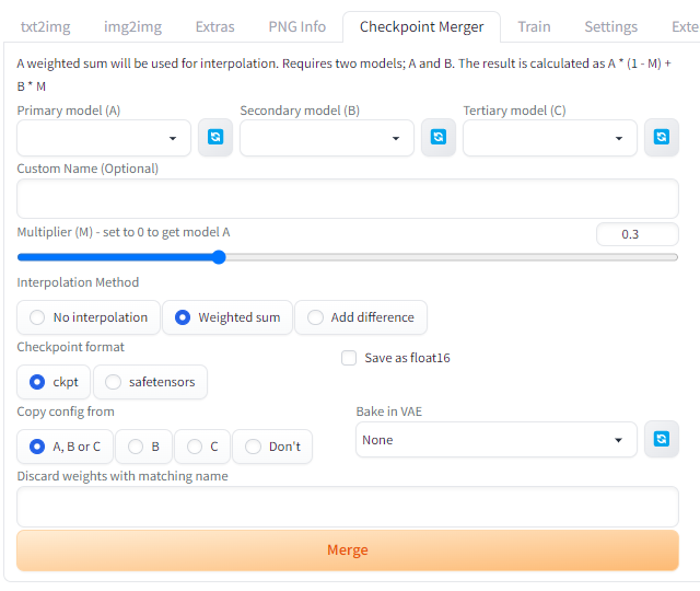 AUTOMATIC1111 - 체크포인트 병합기