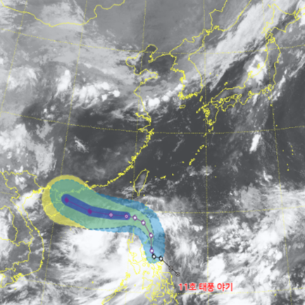태풍의 방향 및 세기