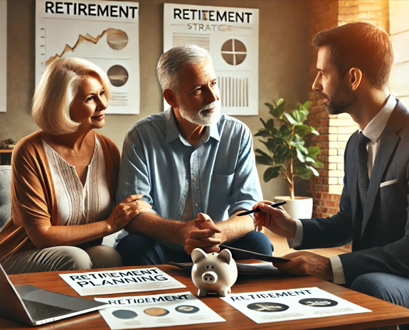 재무 컨설팅 중인 노인 부부