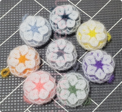 라인장식 꽃 호빵수세미