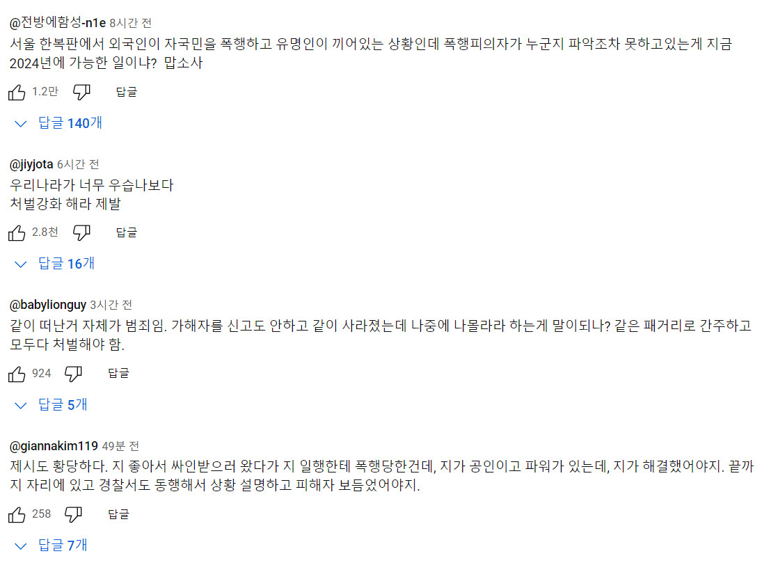 가수 제시 일행 사진 요청한 10대 폭행