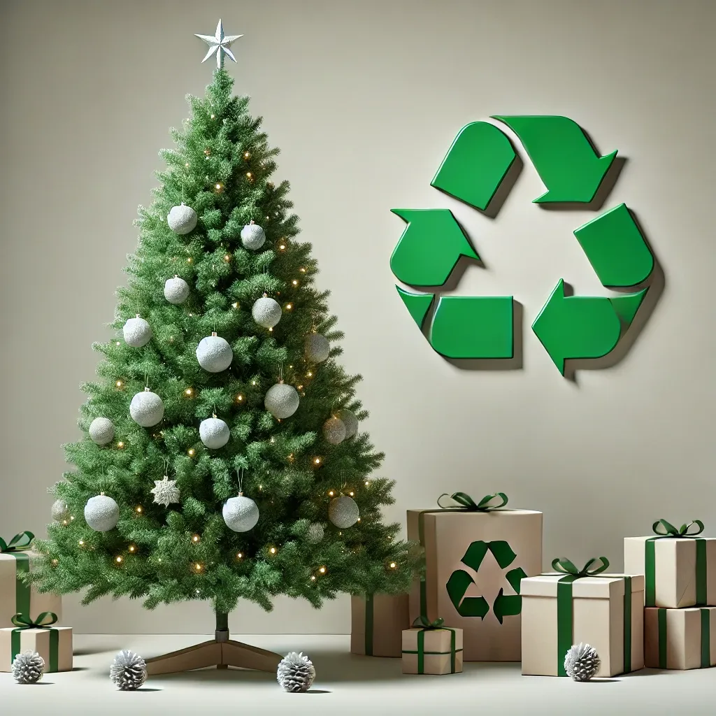 재활용 심볼이 배치된 친환경적인 PE 인조 크리스마스 트리