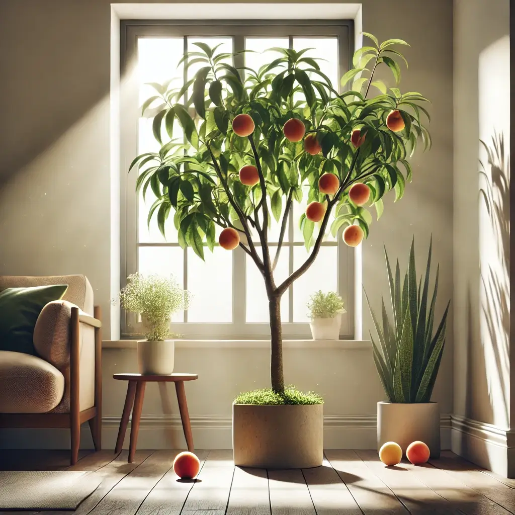 실내에서 건강하게 자라는 복숭아나무 이미지