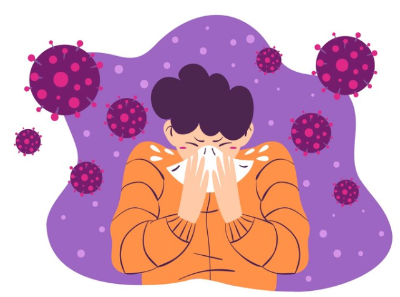 알레르기로 재채기 하는 사람을 그린 일러스트