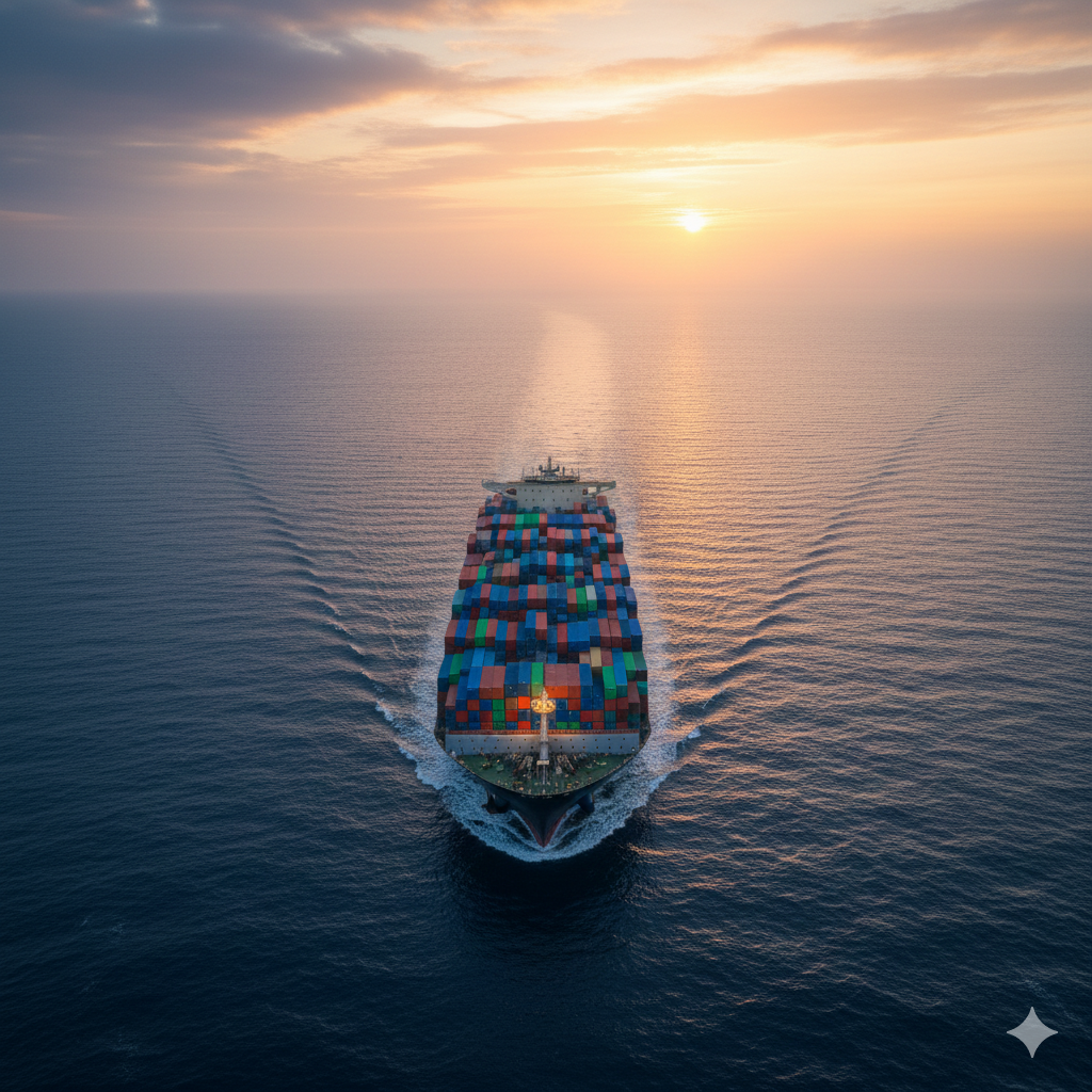 초대형 컨테이너선이 항해하는 사진