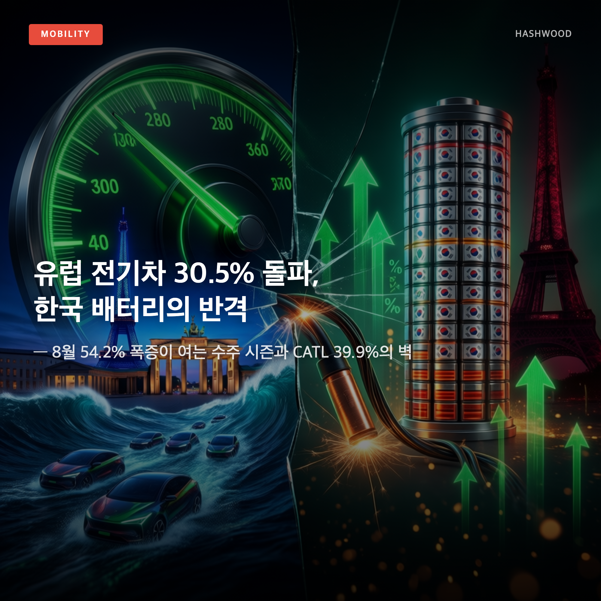 그림: 유럽 전기차 30.5% 돌파 — — 한국 배터리 3강의 반격