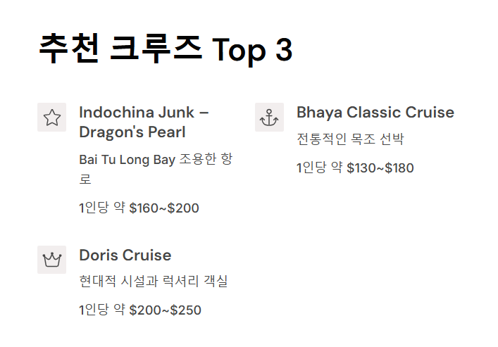 하롱베이 1박 2일 크루즈 여행 가이드