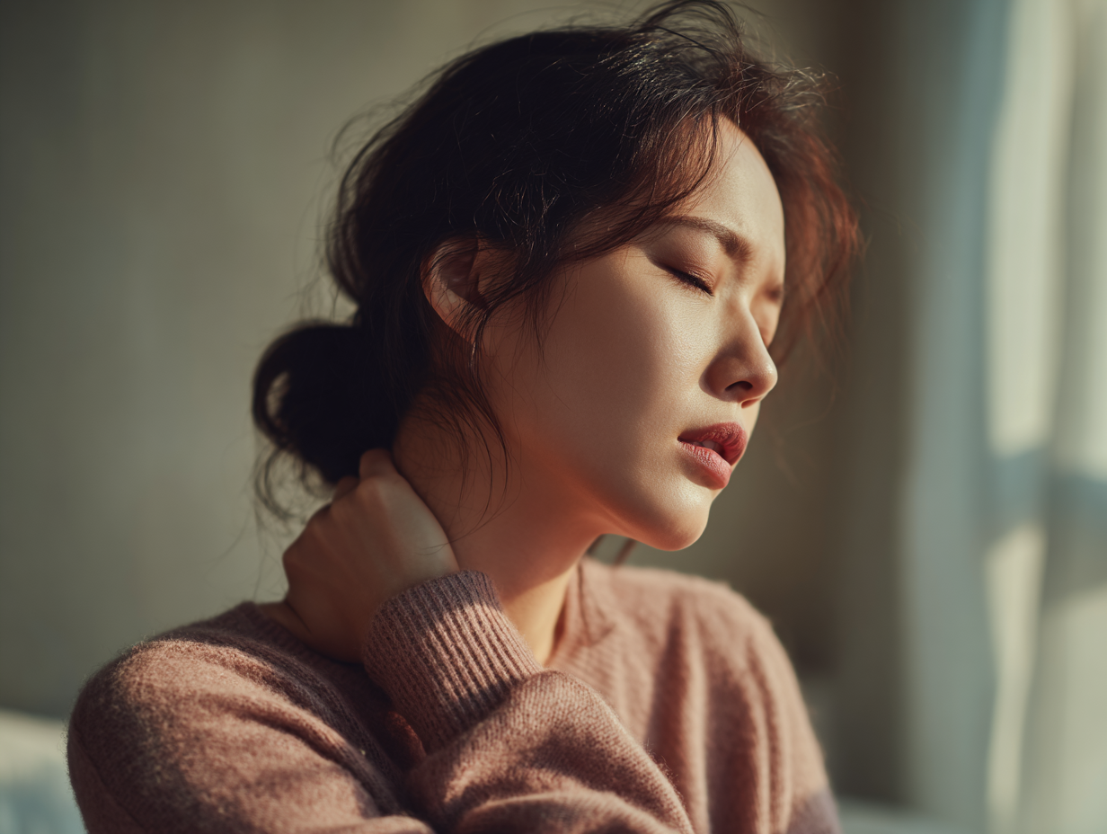 스트레스성 탈모, 어깨 뭉침, 승모근 통증, 두피 혈액순환 장애, 목 결림, 여자 정수리 탈모 원인